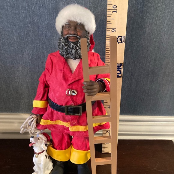 Festive Santa Firefighter Figurine with Ladder - Picture 3 of 4